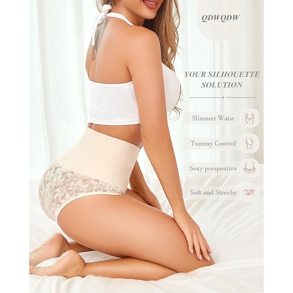 Shapewear Women Tummy Control High Waist Lace Breathable Plus Size Briefs - Picture 4 of 7